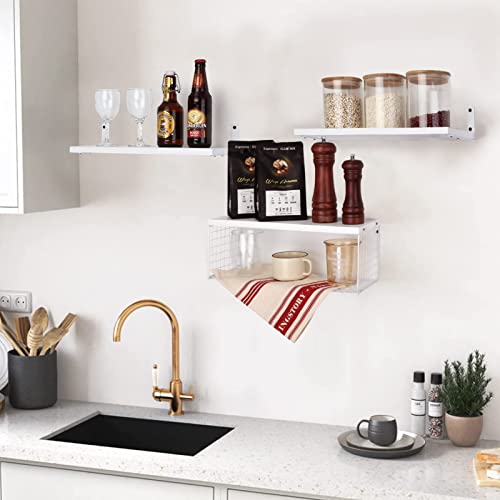 Homcytop Floating Shelves Wall Mounted, Bathroom Shelf Organizer Over Toilet With Paper Storage Basket, Rustic Farmhouse Wall Shelves Brackets For Wall Decor, Kitchen, Bedroom, Living Room (White) #TOP6