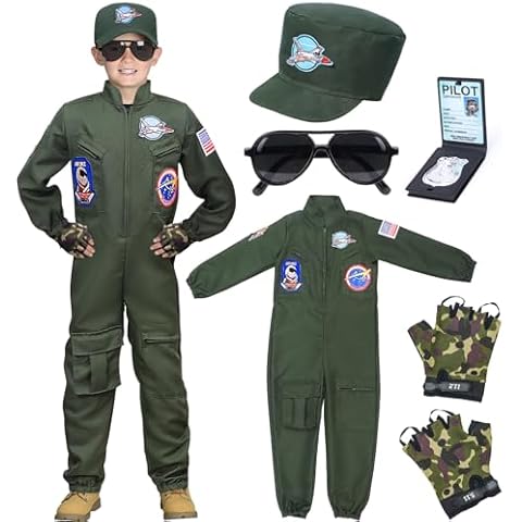 Tacobear Fighter Pilot Costume for Kids Boys Air Force Flight Suit Army Aviator Dress Up Accessory Halloween Birthday Cosplay Cover