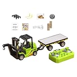 TAIZhiChen Ferngesteuerter Gabelstapler mit Anhänger, Maßstab 1:64, Mini-Gabelstapler ferngesteuert mit Tablett, mit Licht- und Soundeffekten, Grün