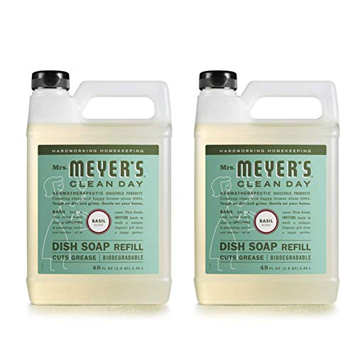 Mrs. Meyer’s Clean Day Liquid Dish Soap Refill, Basil, 48 Ounce - 2 PK