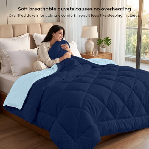 Image of AYKA Reversible Comforter 220 GSM Microfiber Reversible AC Comforter /Blanket for Winter /Quilt /Duvets for King Size Double Bed Comforter (90 * 100, SkyBlue & Navyblue)| TC - 220