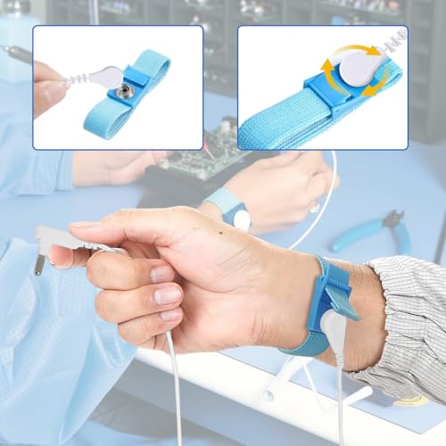 Image of Grounding Wristband & Cable - ESD Wrist Strap Kits Compatible with TENS EMS Units, Wrist Circumference 7 inch, 15 Feet Length Cable (White)