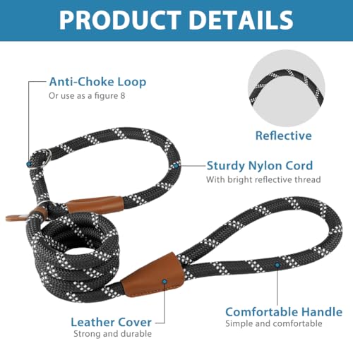 Aomig Schleppleine Verstellbarer Hundeleine für Welpen Kleine Mittlere Hund Katzen Reflektierend Leine Führleine Nylon mit Bequemen Gepolsterter Griff Training Outdoor Laufleine Trainingsleine Schwarz