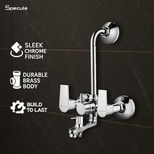 Image of Nyra Series Brass, Wall Mixer For Bathroom 3 in 1 | With 6x6 Inches Overhead Shower Set | 5 Flow Hand Shower Set with 1.5 Meter Hand Shower Pipe | Wall Mixer | Shower Set (Chrome)