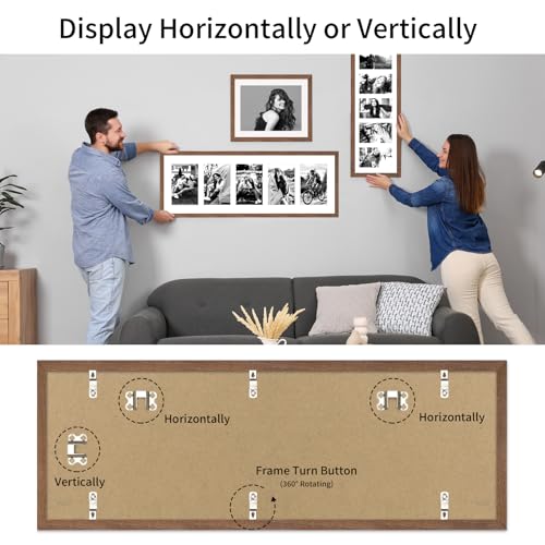 8x24 Oak Wood Picture Frame - 8x24 Photo Frame with Mat Display 5Pcs 4x6 Photos, 4x6 Picture Frame Wood, Natural Solid Wooden Picture Frames for Wall Art Photo and Prints(3 Pack, Walnut)