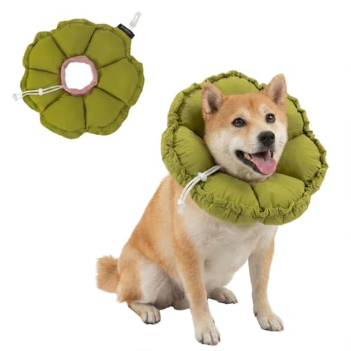 Image of H HIDREAM Soft Dog Cones for Medium Dogs,Cute Adjustable Cone for Dogs to Stop Licking,Dog Recovery Collars & Cones that can Protect Head and Foot Wounds,Green Flower All-Season Style