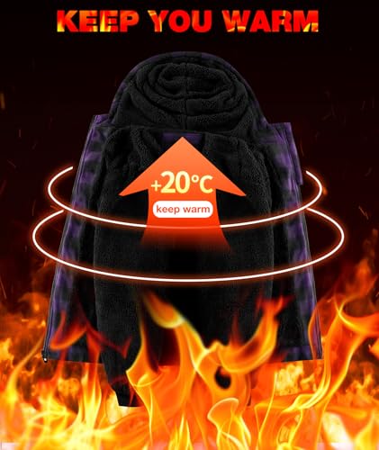 Mens Plaid Hoodies Winter Zip Up Fleece Jacket Sherpa Fleece Lined Warm Flannel Jacket Coat4