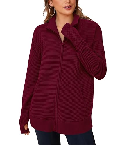 Image of PRETTYGARDEN Womens Long Sleeve Zip Up Ribbed Cardigan Sweaters