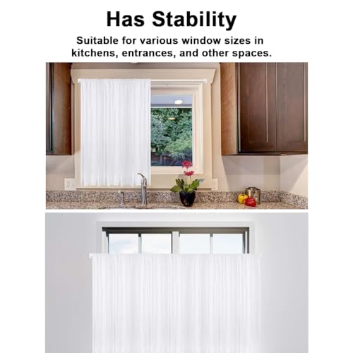 Image of HASTHIP 2Pcs Telescopic Curtain Rod, Adjustable 80-120cm Shower Curtain Rods Without Drilling with Self-Adhesive Brackets and 6 Hooks, No-Drill Wall Mount Expandable Rod for Kitchen, Entryway