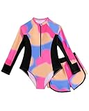 JiAmy Mädchen Badeanzug Zweiteiler Set, Langarm UV Schwimmshirt mit Badehose, Krawattenfärbung Sport Schwimmanzug für 11 Jahre, Rosarot (Etikett:11Y)