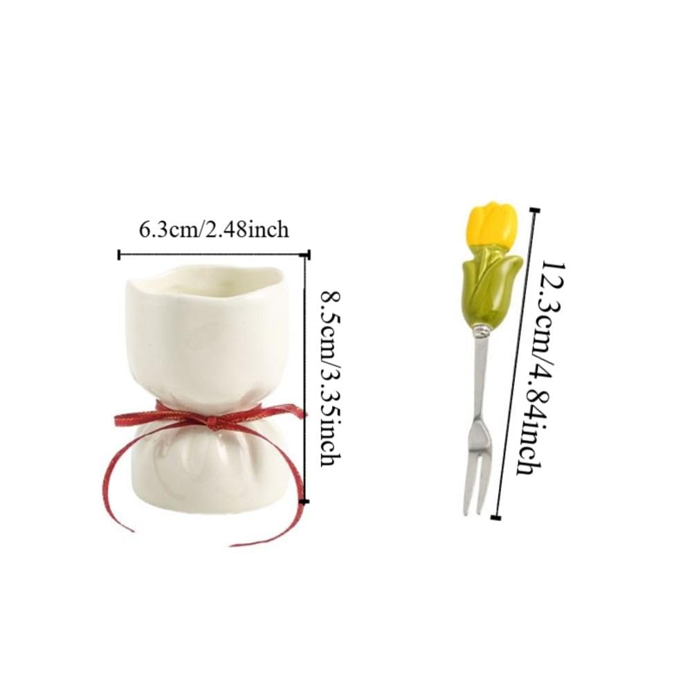 Set di 4 forchette da frutta, forchette da dessert decorative con barattolo, in ceramica, riutilizzabili, per la decorazione della casa (bianco)