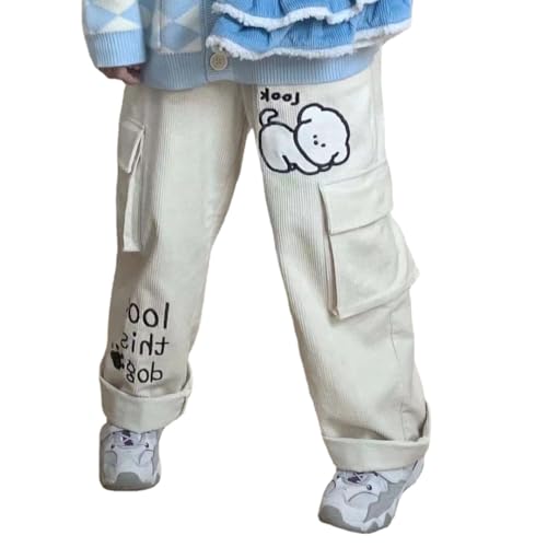 Japanese Cartoon Letter Embroidery Preppy Pants Casual Y2k Aesthetic High Waist Pocket Harajuku Casual Loose Trousers