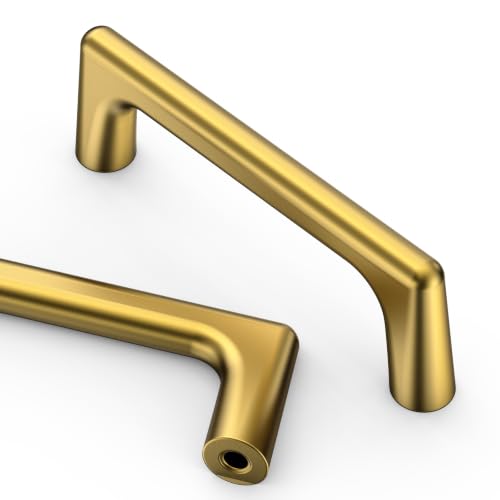 Image of Asidrama 10 Pack 3 Inch(76mm) Vibrant Brushed Moderne Brass Cabinet Pulls Heavy-Duty Solid Kitchen Cabinet Handles Drawer Hardware for Bathrooms Cabinets 3307