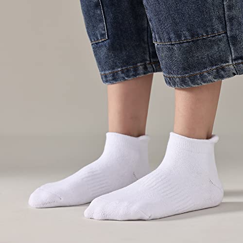 Epeius Kids Cushioned Socks Toddler Boys Low Cut/No Show Running Socks Thick Cotton Athletic Sports Socks For Girls 6 Pack 4-7 Years,White #TOP3