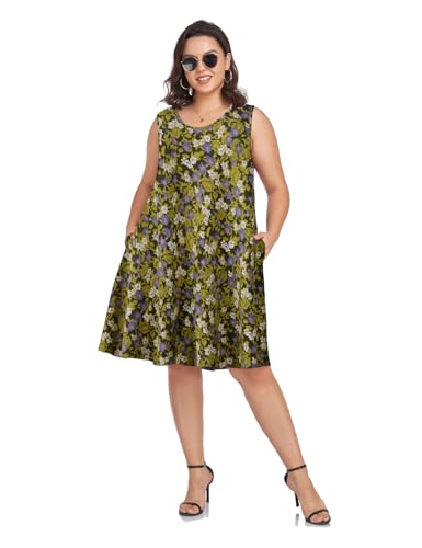 Image of OVERWORETY Women's Swing Sundress Causal Sleeveless Plus Size Summer T-Shirt Tank Dress with Pockets