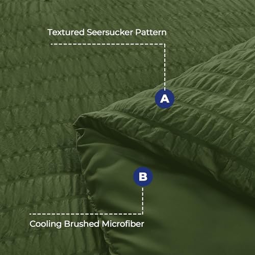 Image of HYMOKEGE Olive Green King Size Comforter Set Seersucker 7 Pieces, All Season Luxury Bed in a Bag for Bedroom, Bedding Set with Comforter, Sheets, Pillowcases & Shams