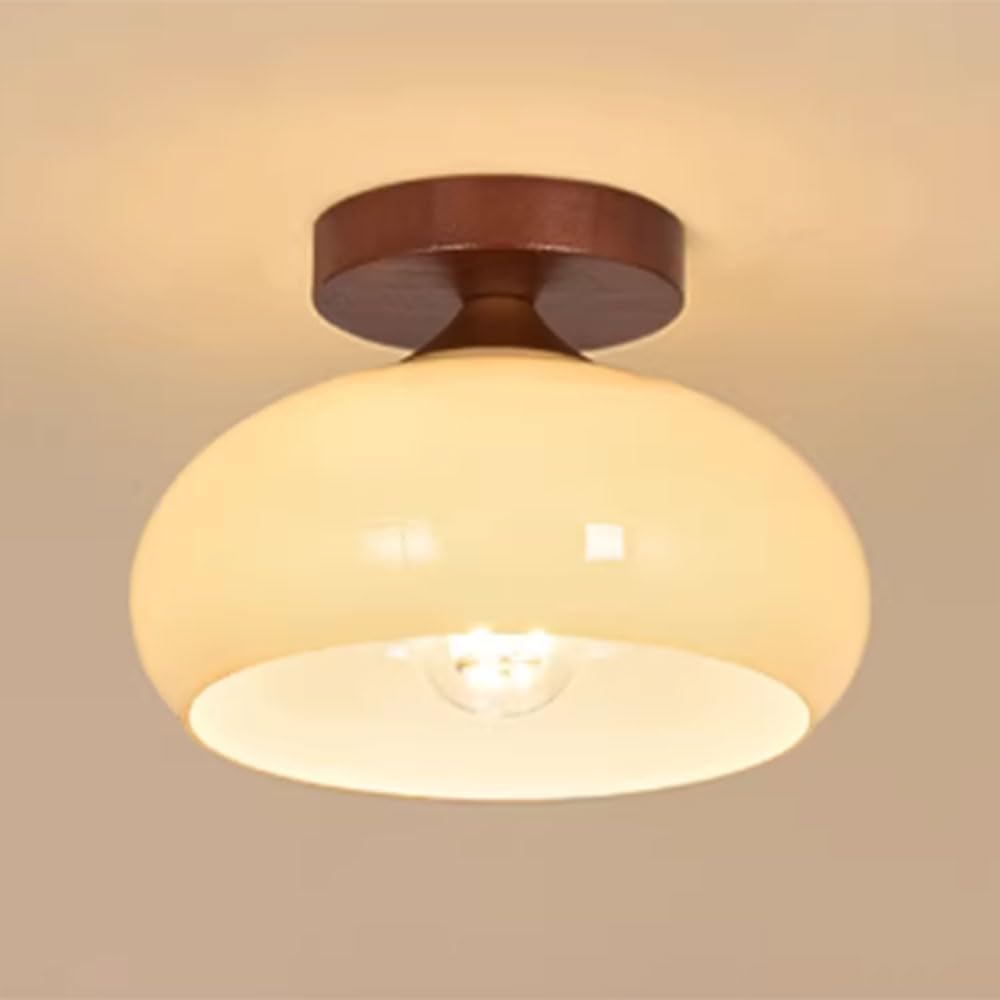LANTANB Nordic Simple Ceiling Lamp Cream Entrance Light Fixtures, Corridor Japanese Ceiling Lamp Semi-Flush Mount Close to Ceilings Lamp with Glass for Indoor Minimalist Master Bedroom Foyer Hallway