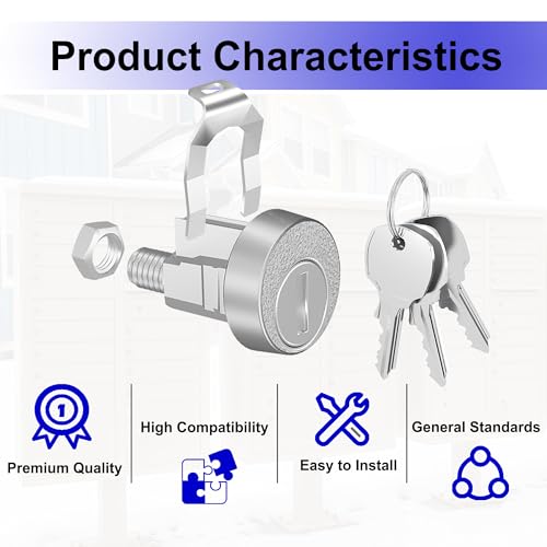 Image of 2 Pack Mailbox Lock with Key, Mailbox Lock Replacement for L-1172C Mailbox Key Lock, Nickel Finish