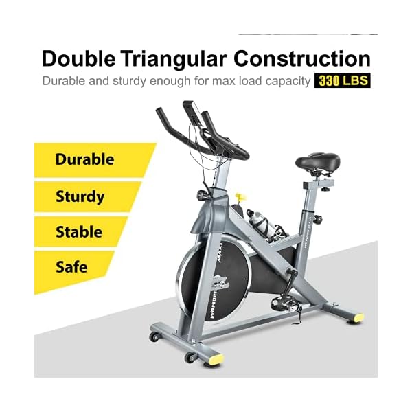 Wonder Maxi Indoor Cycling Bike, Stationary Exercise Bike Belt Drive Workout Bike with 330 Lbs Weight Capacity 45Lbs Flywheel, Ipad Holder and LCD Monitor for Home Cardio Training, Upgraded Version