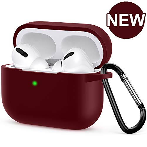 AirPods Pro Case, Protective Silicone Cover with Keychain Compatible with Apple AirPods Pro (Front LED Visible) - Burgundy