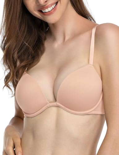 Image of Deyllo Women's Push Up Underwire Bra Super Padded T-Shirt Bra Add Two Cups