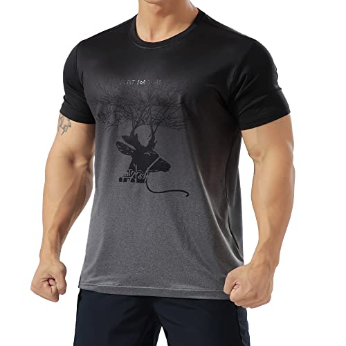 GYMAPE Hombre Atlético Camiseta de Entrenamiento Transpirable Cómodo Musculación Camisetas para Correr Entrenamiento Secado rápido Gimnasio Ropa de Deporte Gris Degradado S