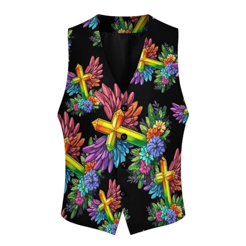 Crosses Flower Colorful Men's Suit Vests Business Formal Dress Vest V-Neck Waistcoat for Wedding Casual4