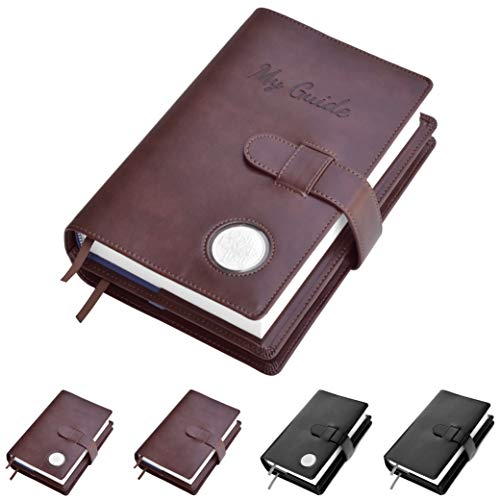 Double AA Big Book Cover & 12 Steps & 12 Traditions | Medallion Holder | by Galileo | Perfect Gift | Alcoholics Anonymous (My Guide/Coin Pocket/Brown)