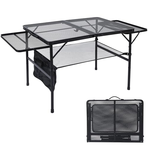 Image of JOUYEK Folding Grill Table,3x2 FT Portable Camping Table with 2 Wing Panels