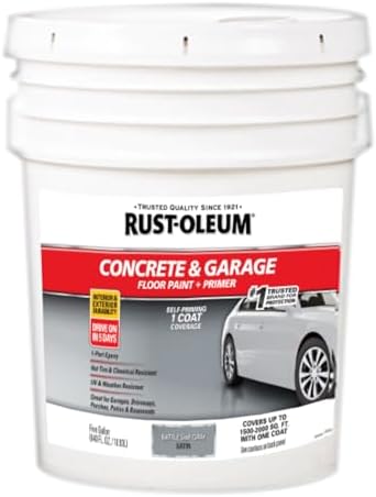 Rust-Oleum 320172 Concrete & Garage Floor Paint and Primer, 5 Gallon, Satin Battleship Gray