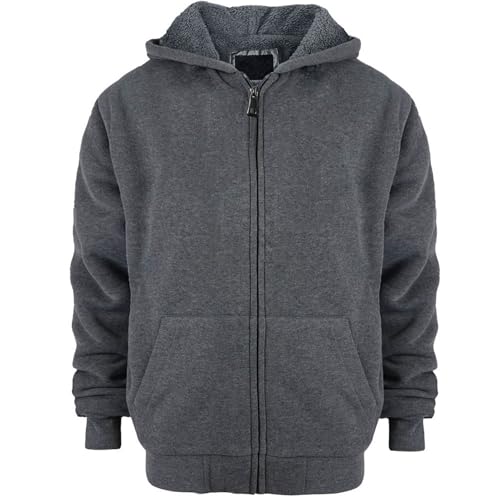 Image of LeeHanTon Boys' Fashion Zip Up Hoodie Plain Comfort Fleece Jacket Youth Heavyweight Sherpa Lined Sweatshirts