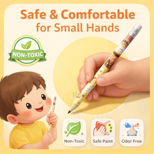 Image of Cute HB Pencils Pack of 24 with Storage Case & Eraser | Dark Writing Break Resistant Graphite | Kids School Stationery, Homework, Drawing, Birthday Return Gift Set