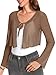 Women's Mesh Shrug Tie Front Cropped Bolero Cardigan Long Sleeve Top Sheer Shawl for Evening Dress(Brown,L)