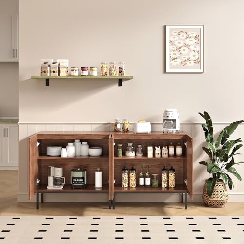 BVIUNTWO Set of 2 Accent Storage Cabinet with Doors and Adjustable Shelf,Freestanding Buffet Cabinet,Modern Sideboard Buffet Cabinet for Living Room,Dining Room,Kitchen, Hallway,Brown - Image 6