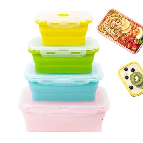TQEBWUS Contenedores de almacenamiento de silicona para alimentos, 4 unidades, de silicona, a prueba de fugas, resistentes a los olores, reutilizables, apilables, organizadores para adultos