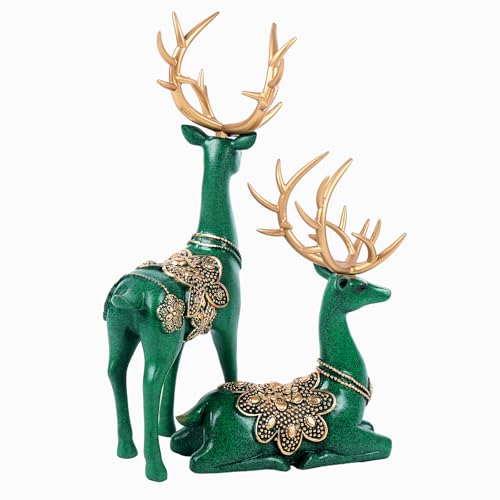Set de dos estatuas de ciervos verdes decorativos miniatura 4