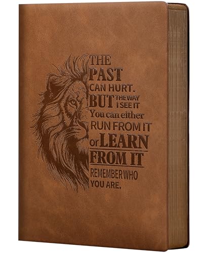 MINICAGIE Leather Journal for Men Soft Cover 256 Pages Lined Bible Journals for Writing A5 Lion Journaling Notebooks Vintage Travel Inspirational Diary, 5.7' x 8.3', Brown