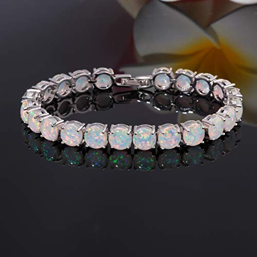 CiNily Created Blue White Fire Opal/Mystic Clear Crystal Bracelets for Women 18K White Gold Plated Big Round or Oval Shape Gems Bracelet Jewelry Gifts2