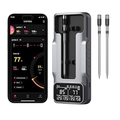 800FT Smart Wireless Meat Thermometer with Digital Meat Probe, Bluetooth Meat Thermometer with App Host Control for Barbecue, Outdoor Grilling, Oven & Smoker (Two*Probe-01)