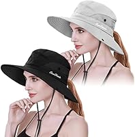 IYEBRAO 2 Pack Womens UV Protection Ponytail Sun Hat UPF 50+ Summer Foldable Mesh Boonie Cap for Beach Gardening Fishing...