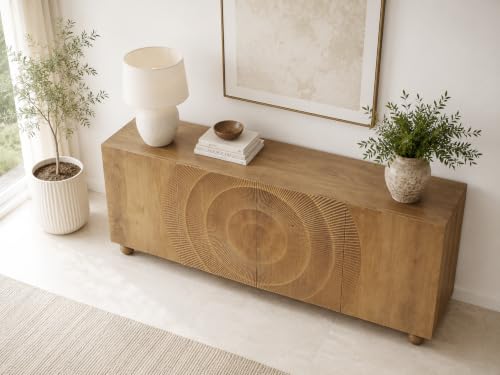 Image of The Attic Brampton Sideboard, Multipurpose Cabinet for Kitchen and Living Room Storage, Classy Sideboard, Wooden Cabinet, Light Teak Matte Finish