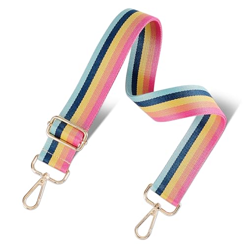 Image of chushui Purse Strap Replacement Crossbody Wide Adjustable, Rainbow Retro Stripe Colorful Festival Boho Woven with Gold Hardware 29-51 Inches for Totes Handbags