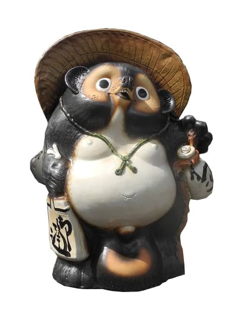 43フクロウ持つ福ひねり狸さん01 信楽焼たぬき40号 福ひねり狸 H121cm : 器屋一信ヤフー店