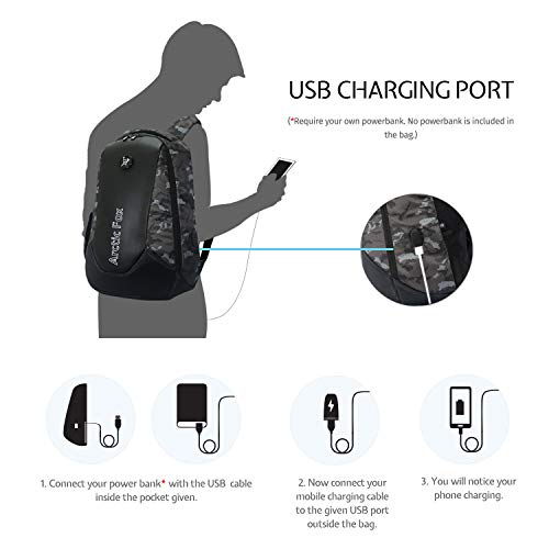 Image of Arctic Fox Alarm Zipper System | Anti-Theft Backpack with USB Charging Port | 15.5 Inch Laptop Bag (Camo Black)