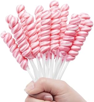 Pink Twisty Lollipops Individually Wrapped Bulk - Valentines Candy Valentine Lollipops Candy - Kid's Whirley Lollipop for Decorating Birthday, Strawberry Flavor 30 Pack