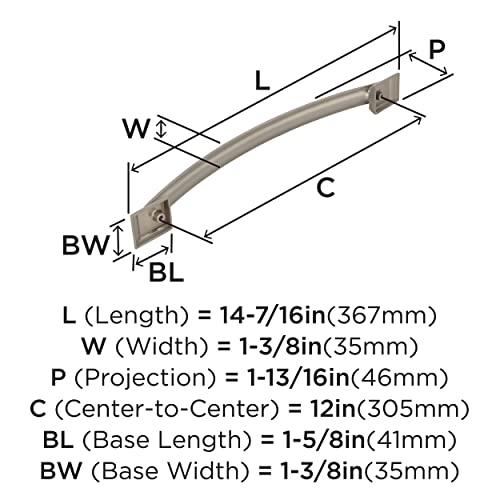 Image of Amerock | Appliance Pull | Satin Nickel | 12 inch (305 mm) Center to Center | Candler | 1 Pack | Drawer Pull | Drawer Handle | Cabinet Hardware