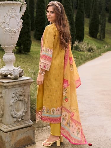Image of INDO ERA Women's Straight Linen Floral Printed Kurta & Pant with Dupatta Set | Kurta Sets For Woman