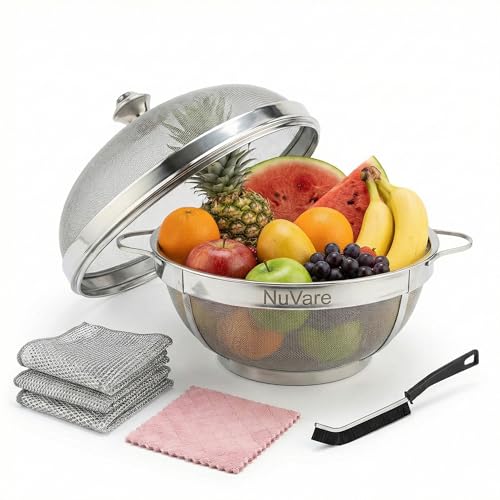 Image of 12 inch Large Fruit Basket for Dining Table | Premium Stainless Steel Fruit Basket with Lid | Multipurpose Mesh Organizer for Kitchen Dining & Home Decor(12 inch Large)