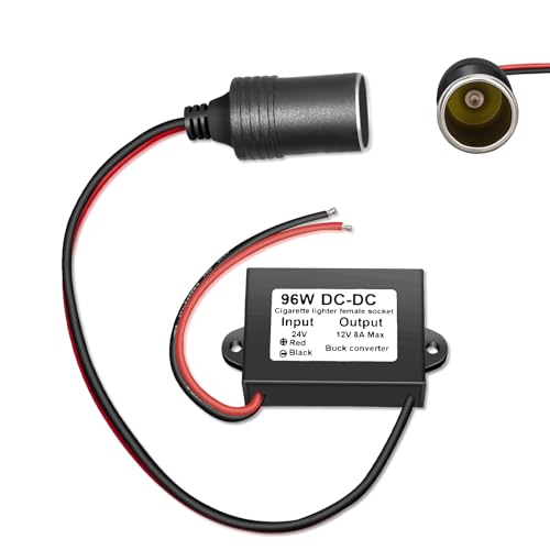 24V to 12V 8A 96W Cigarette Lighter Socket Step-Down Converter, Car Fridge, Vacuum Cleaner, Truck, Boat O-Ring Waterproof Voltage Regulator