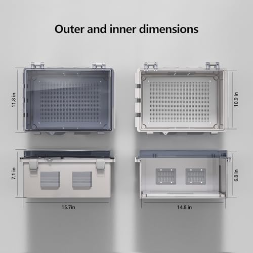Image of ABS Electrical Junction Box, Ventilated Design, Cable Grommets, IP65 Waterproof Enclosure, Indoor /Outdoor Use with Mounting Panel. (Clear Cover, 15.7 inchx11.8 inchx7.1 inch)